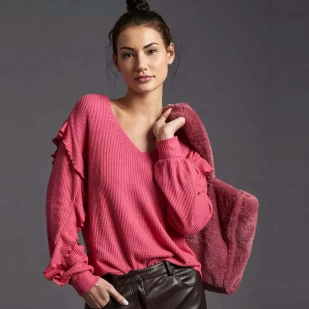 Anthropologie Pilcro Pink Waffle Thermal Long Sleeve Top